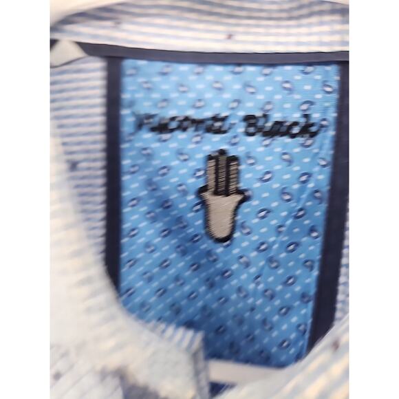 Luchiano Visconti Black Men Blue Geometric Long Sleeve Button Front Shirt Med - Picture 5 of 10